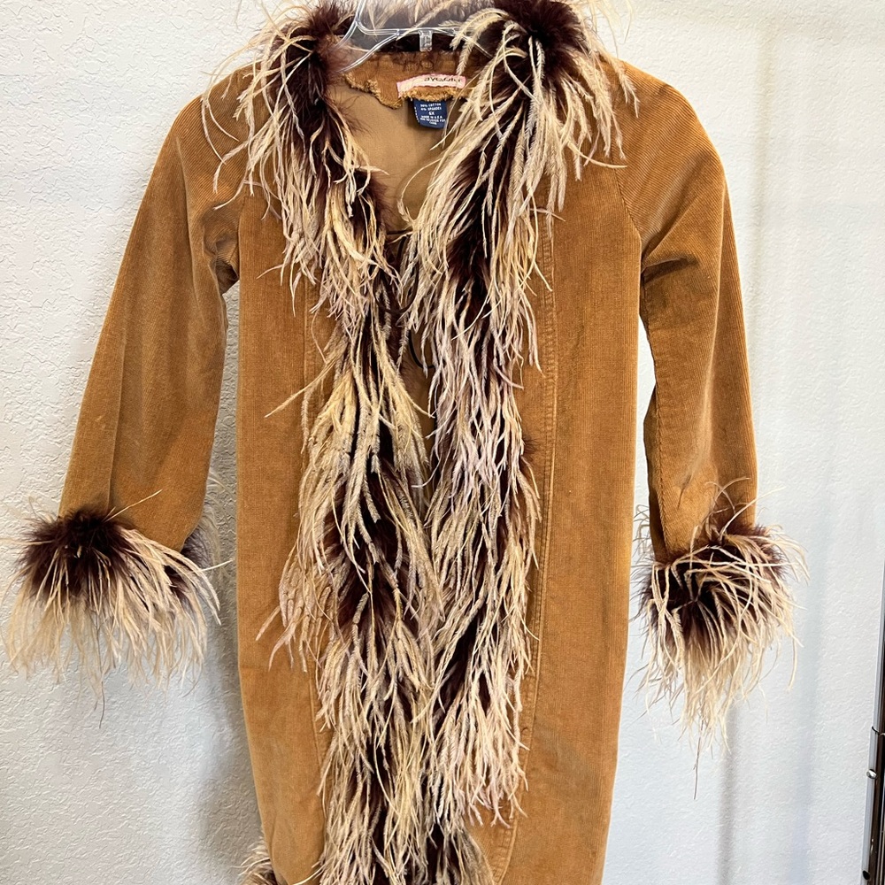 ave.blu, girls size 6X, tan corduroy & feather jacket